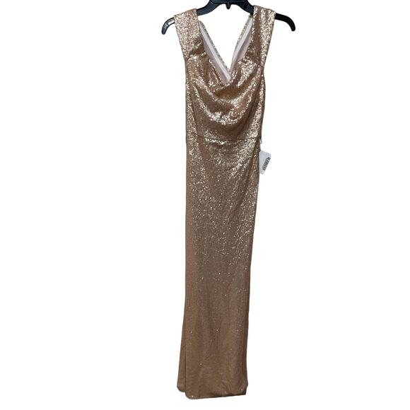 DESSY‎ COLLECTION ELLE SEQUIN DRESS IN ROSE GOLD Size 2 - Picture 4 of 6